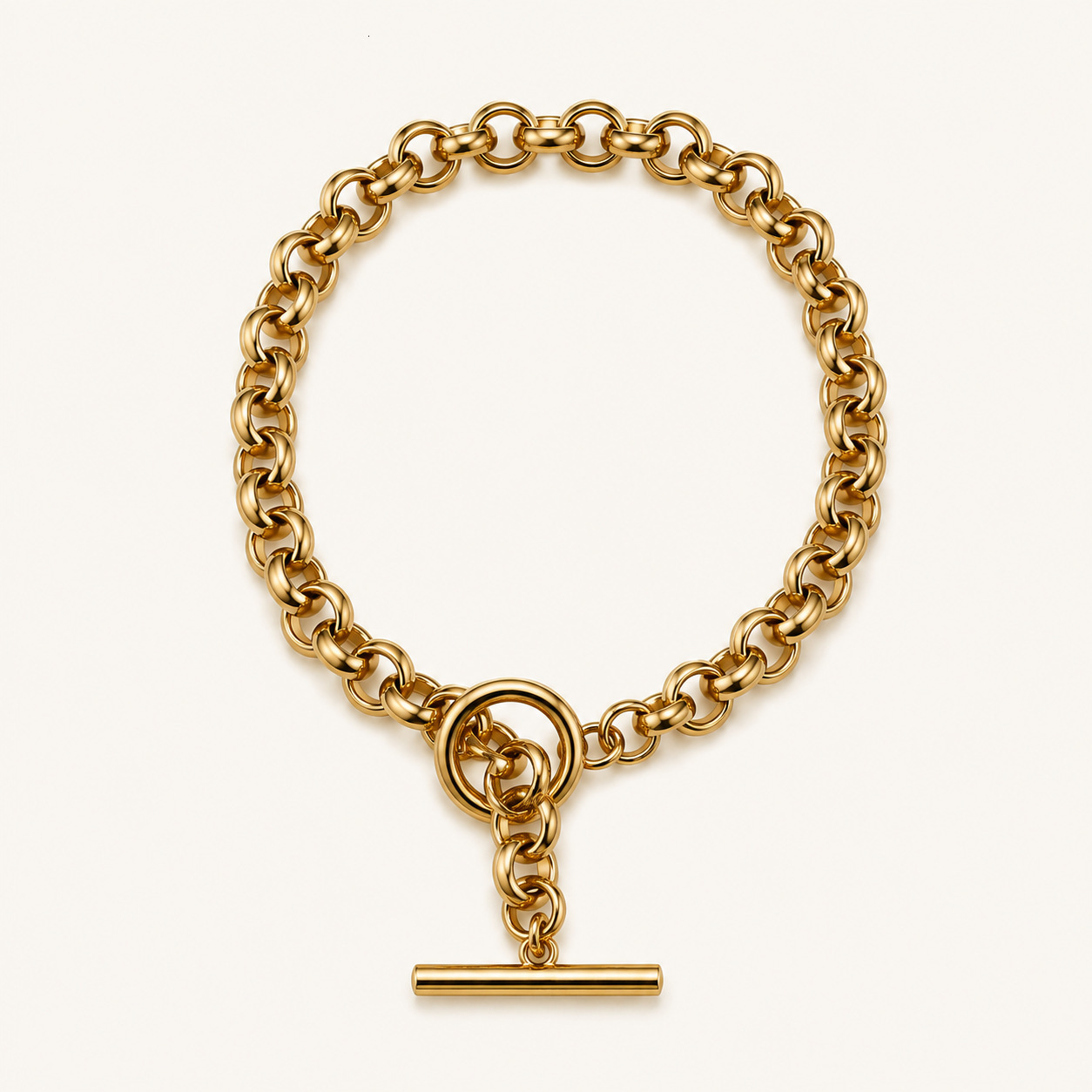 European and American retro OT buckle round link chain bracelet women, featuring an Instagram-inspired, niche design with a gold-colored chain, suit