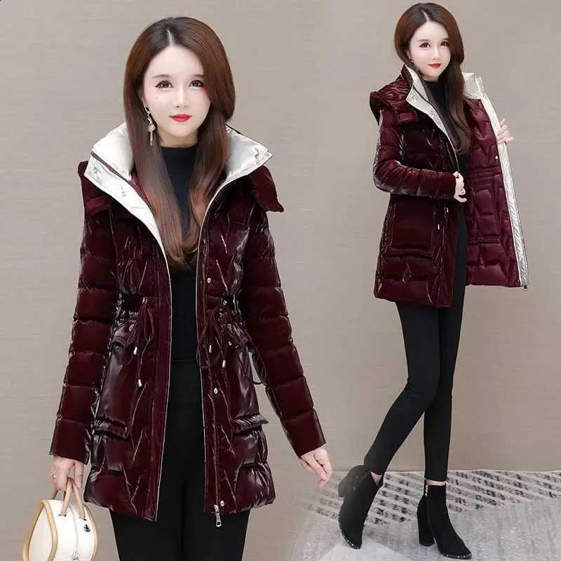 New Women's Down Cotton Coat Winter Warm Jacket Long Thick Bright Face Wash Padded Jackets Female Hooded Parker Overcoat Red 5XL H2609171