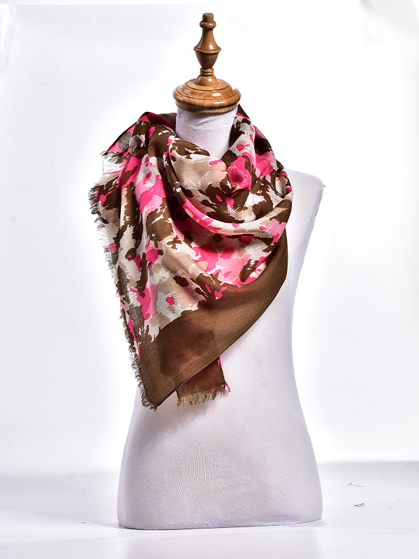 Womens Silk Wool Abstract Flower Printed Scarf Cozy Warm Decorative Wrap for Fall Winter Daily Outfit Customizable Design