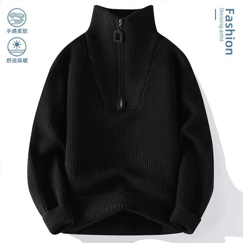 Mock Men's Casual Half Zip Neck Cable Knit Sweater Soft Warm Acrylic Long Sleeve Pullover for Fall WinterW260915