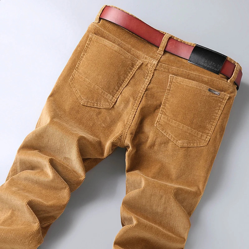 Cotton Corduroy Casual Pants Men's Autumn Fashion Khaki Soft Slim Straight Business Elastic Trousers Male Clothes 260917