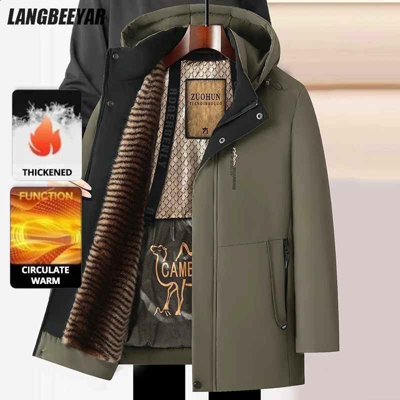 Top Grade Five Protective Tech Winter Camel Fleece Mens Parka Jacket Windbreaker Coats Heavy Plush Lining 260917