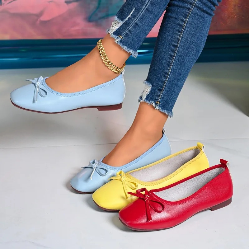 Elegant Bowknot Nude Pu Ballet Flats Women Summer 2026 Lightweight Soft Mary Jane Shoes Womans Comfort Flat Heel Pumps 260917