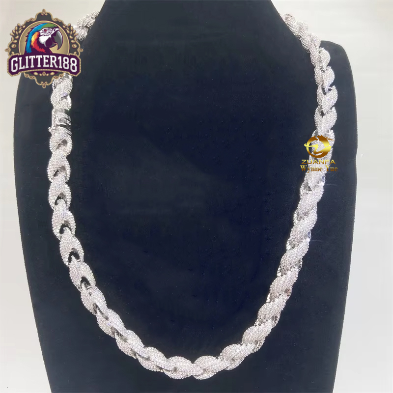 Custom Iced Out Rare 10mm 925 Sterling Silver Moissanite Diamond Rope Chain Necklace