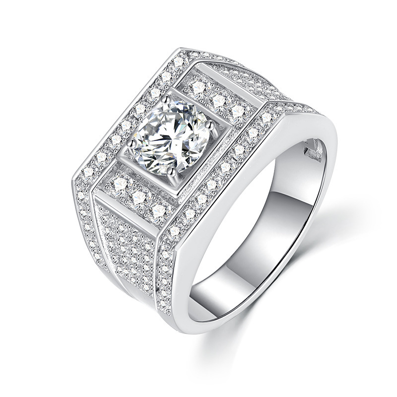 S925 silver gold-plated with 1 moissanite, classic and minimalist design, popular men's fashion, direct sales, geometric shape, 9 grams