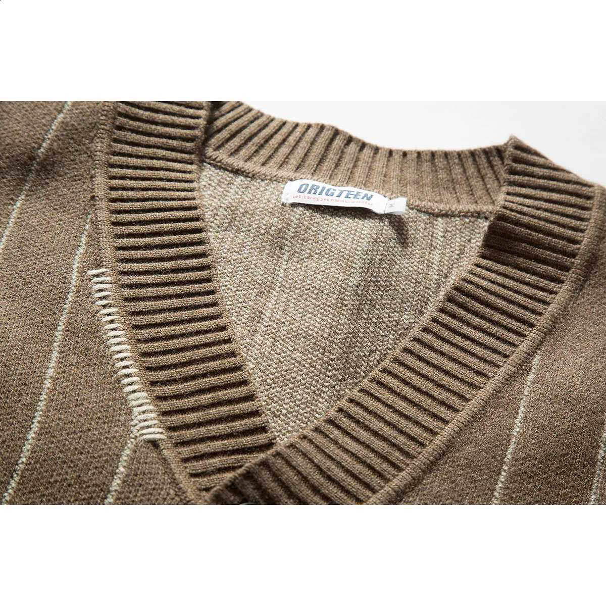 Cardigan Spring Autumn Sweaters Stripe Men Fashion Vintage Loose Casual Knitted Sweater Jacket Knitwear CoatW260915