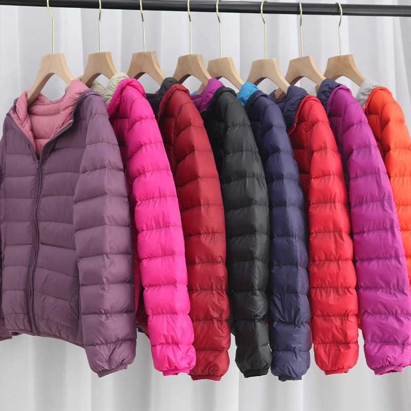 Double-Sided Hooded Down Coat Autumn Winter Women Ultra Light Thin White Duck Down Jacket Lady Warm Short Puffer Parkas Outwears H260917