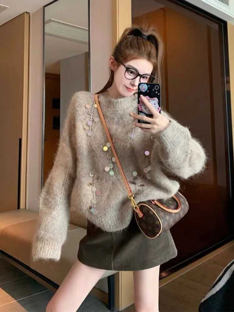 Retro Winter Y2K Casual Knitting Long Sleeve 3D Decoration Pullovers Korean Fashion Women Chic Vintage Warm Sweater Top J260916