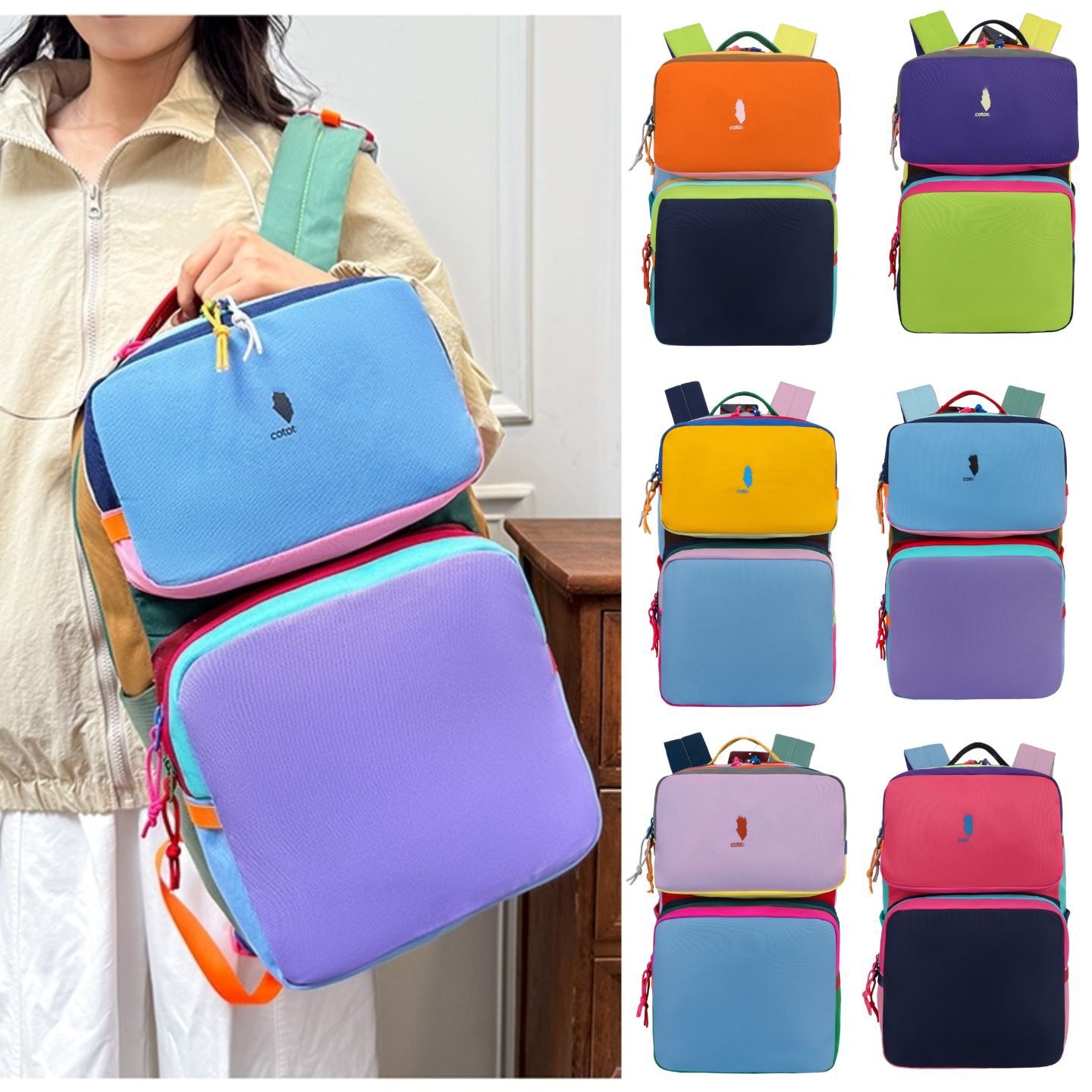 Designer Color Block Backpack Men Lightweight Multi Compartment School Bag Waterproof Travel Sports Outdoor Bag