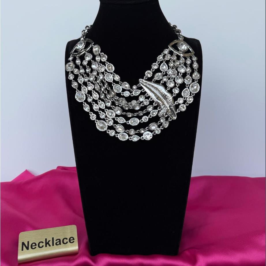 New Designed Mouth Tassel Crystals charms silver Necklace Sweater Chain Jewelry women's Choker Designer Jewelry Schiaparelli-N02-010020