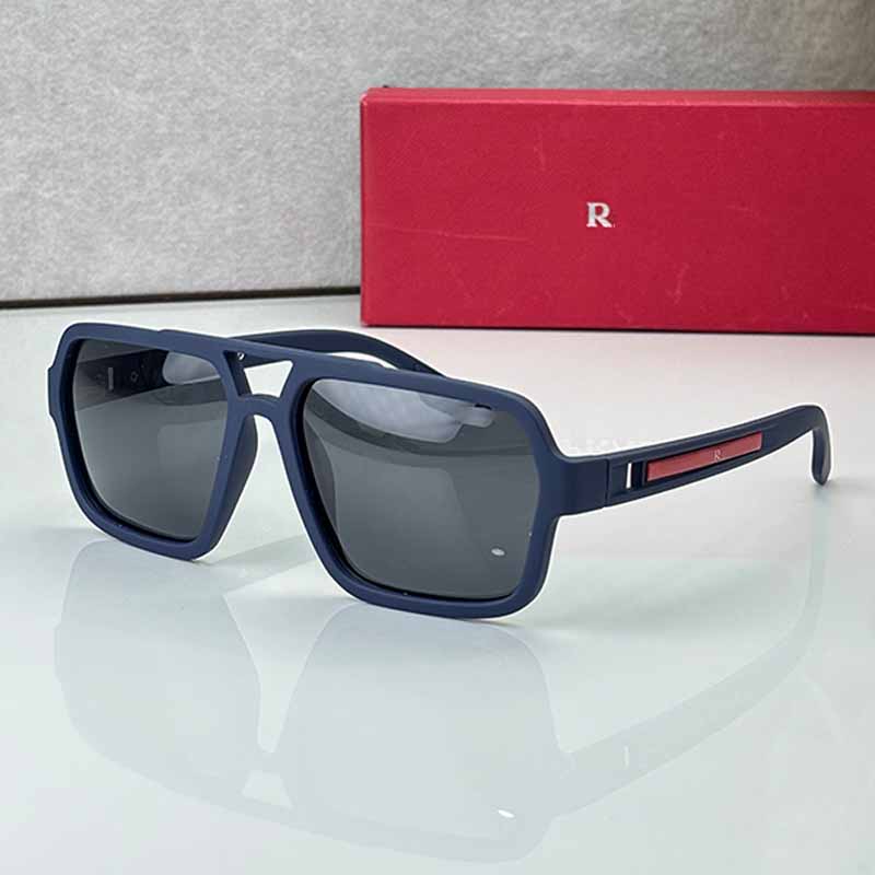 Mens Sunglasses Rectangular Pilot Sunglasses Women SPS 01X Navy Blue Matte Frame Double Brow Bar Grey Mirrored Lens UV400 Outdoor Sport Shades