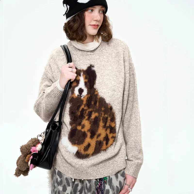 New Cartoon Dog Winter Sweaters Women's Cute British Vintage Round Neck Loose Casual Pullover Knitting Sweater Tops NZ02 J260916