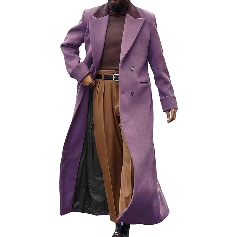 Chic Overlength Woolen Coats Winter European Fashion Retro Leisure Light y Double-breasted Trendy Male Trench Jackets M-2XL 260916
