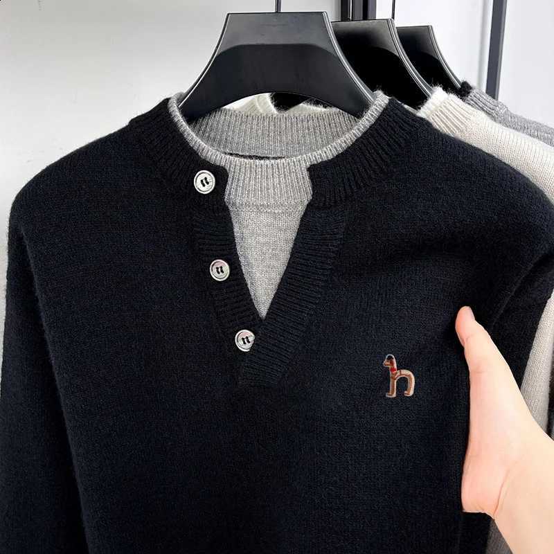 False Luxury Sweater Mens Long-Sleeved Two-Piece Button Color Blocking Embroidery Knitwear Comfortable Leisure Men's Clothing J260916
