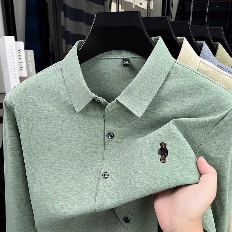 Man Long-Sved Shirt Lapel Single-Breasted Bear Embroidery Spring New Fashion Versatile Leisure Men's Clothing Q26097