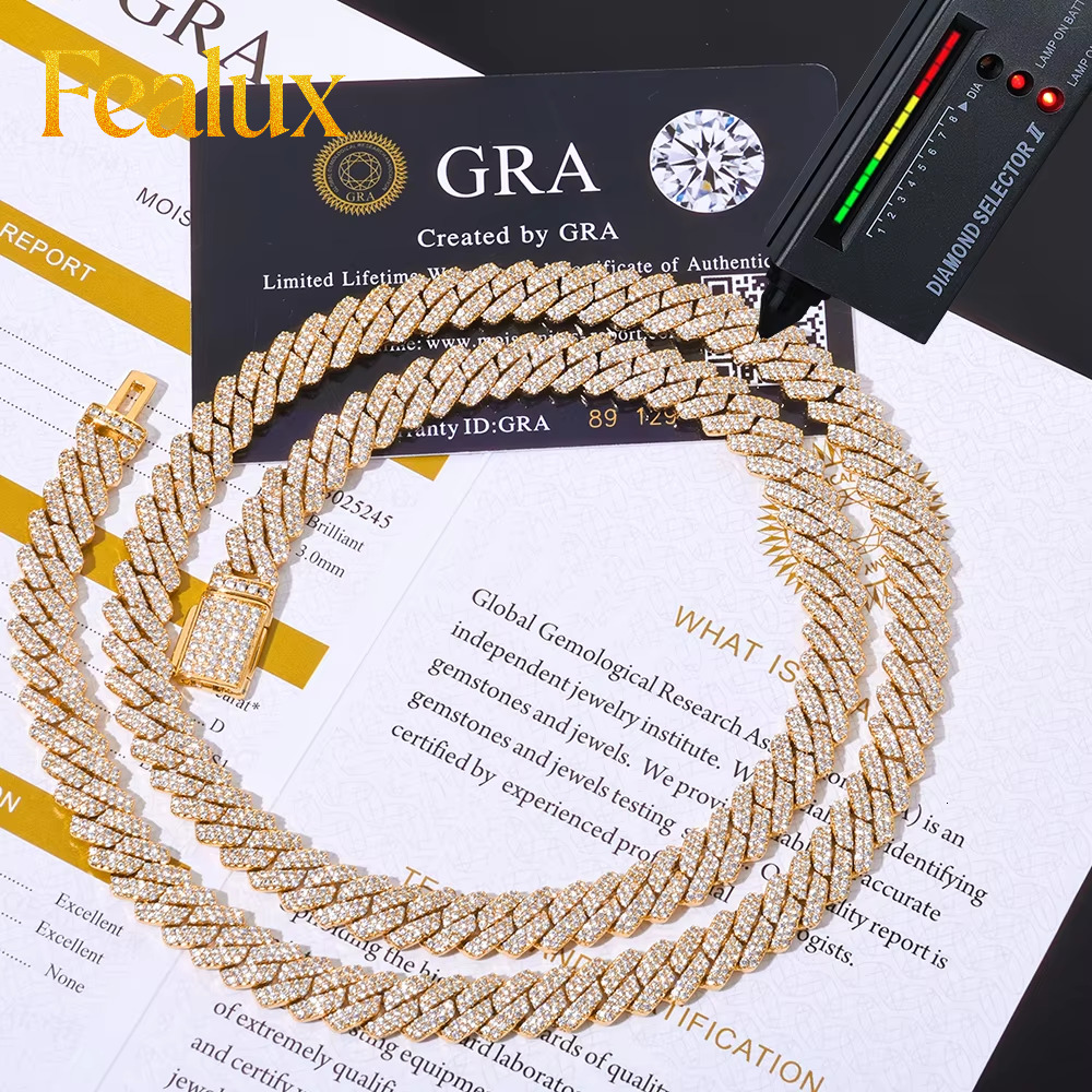 Fealux Hiphop Hight Quality Vvs Moissanite 8mm Flip Button Link Chain Necklace 8mm 925 Silver Cuban Chain Men Jewelry