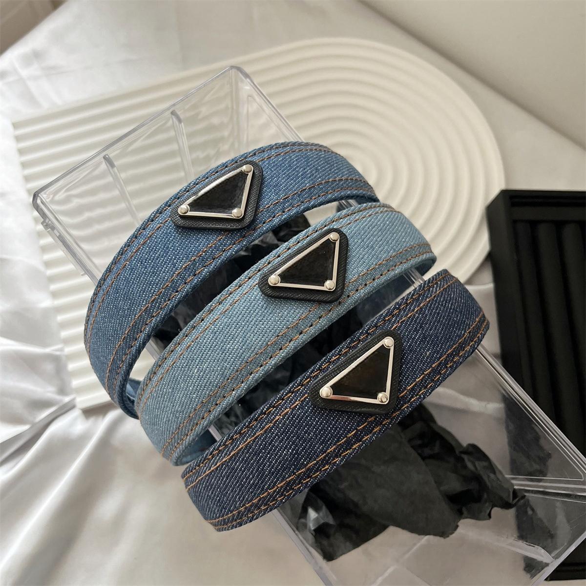 Vintage Washed Denim Hair Hoop Metal Badge Decor Wide Headband Women Casual Daily Hair Band For Girls