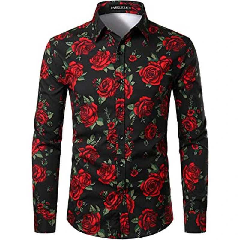 2024 Summer New Long Sve Shirt Rose 3D Printed Button Harajuku Street Shirt Autumn Oversized Loose Flower Graphic Blouse Tops Q260917