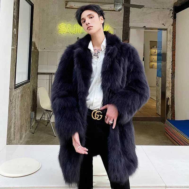 Jacket Autumn Coat Winter Fur Thick Men Lapel Warm Faux Fur Black Parkas Bontjas Mens Furry Shaggy Outerwear WindbreakerW260915