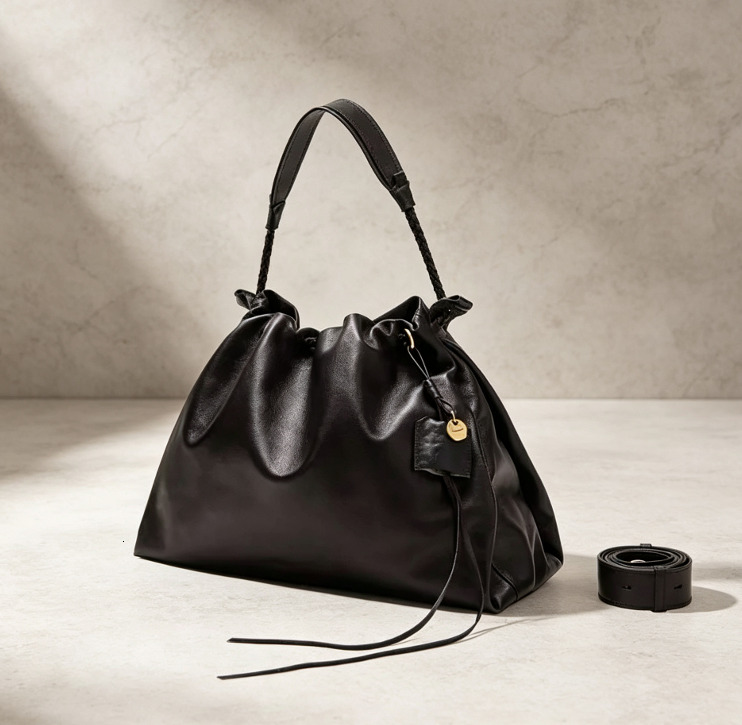 S New Fashionable And Simple Drawstring Commuting Shoulder Women's Handbags Large Capacity Tote Bags Popular For Women