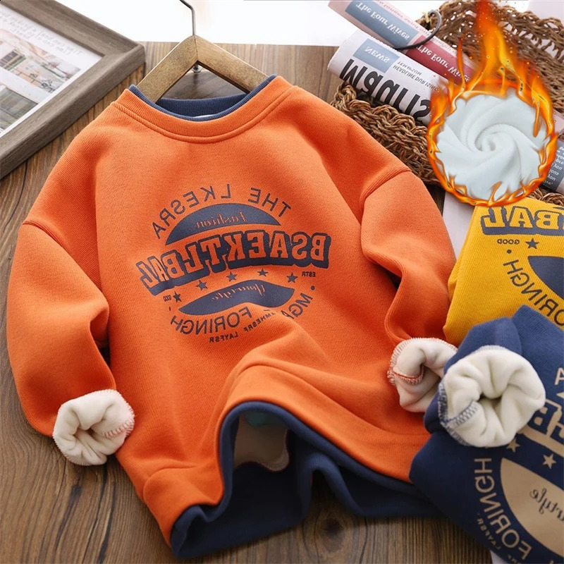 Boys Plus Velvet Sweatshirts Children Autumn Winter Thicken Hoodies Kids Padded Warm Tracksuit Teenager Casual Clthing 414Y 260916