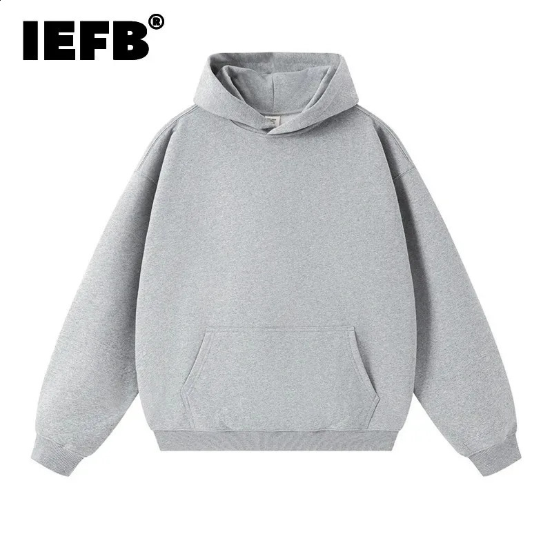 IEFB Autumn Men's Sweatshirts Hooded Solid Color Lager Pocket Casual Thick Menswear Loose Pullover Male Hoodies 9W424 260916