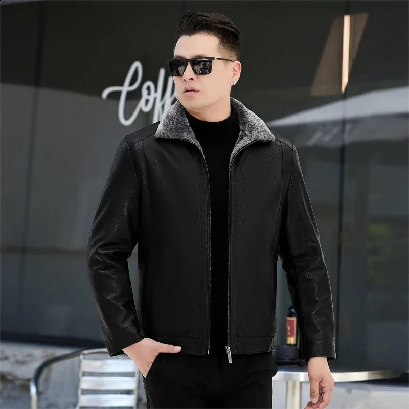 High-End Sheepskin Leather Jacket Men's Biker Style Mid-Year Dad Clothes Of The Season Winter Fashion Soft Leather 260917