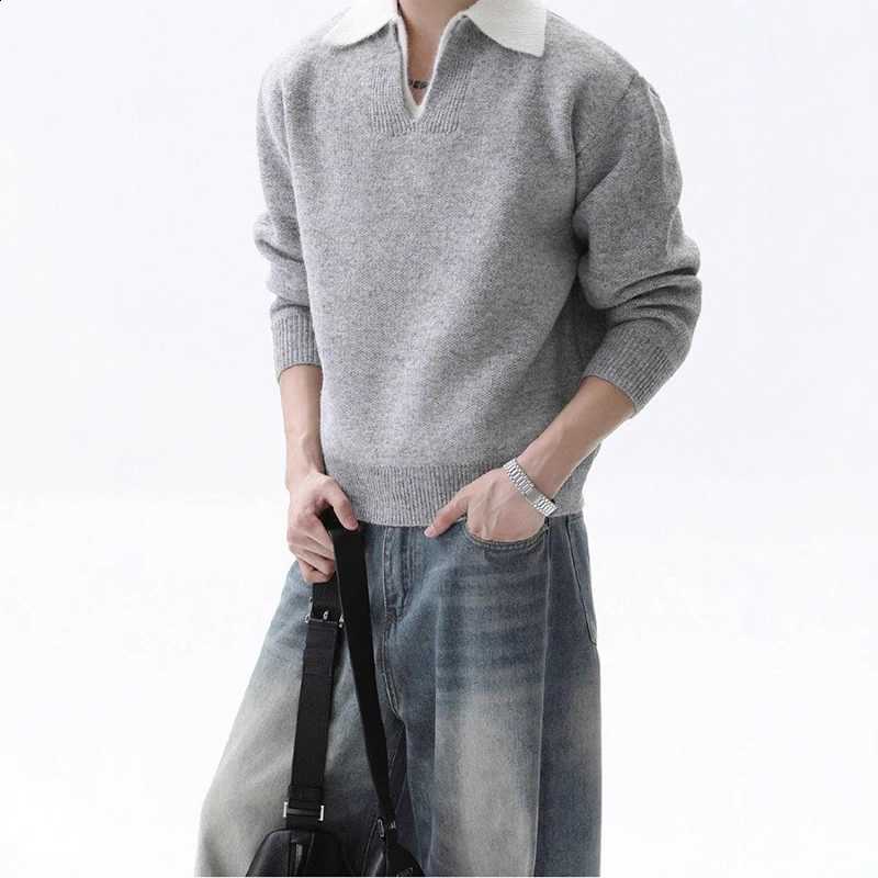 Spliced WTHT Fashion Fake Men's Two-pieve Contrast Color Sweater Trendy 2025 Winter Laple Loose Casual Pullover Male 2A2426 J260916