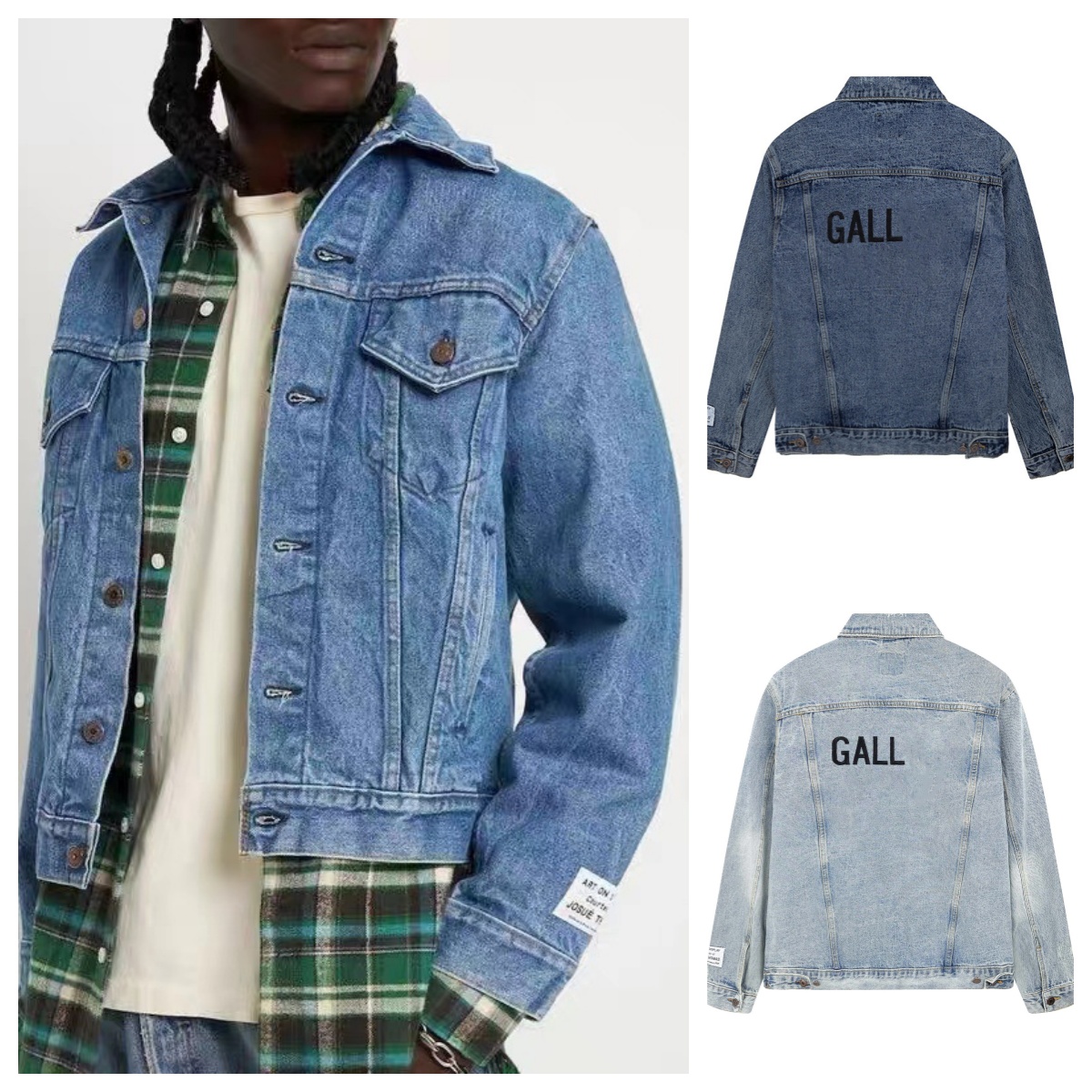 Men's Designer Heavyweight Embroidered Denim Jacket - Washed Blue Distressed High Street Cardigan Casual Letter Print Hoodless Long Sleeve Coat