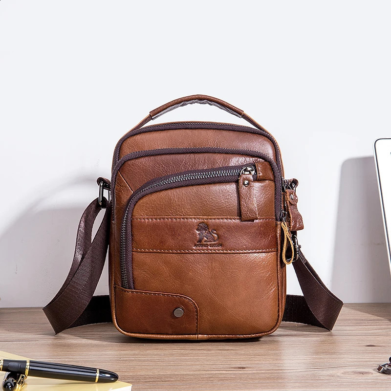 Genuine Leather Men's Diagonal Crossing Headband Layer Cowhide Small Shoulder Bag for Casual Sports 260917