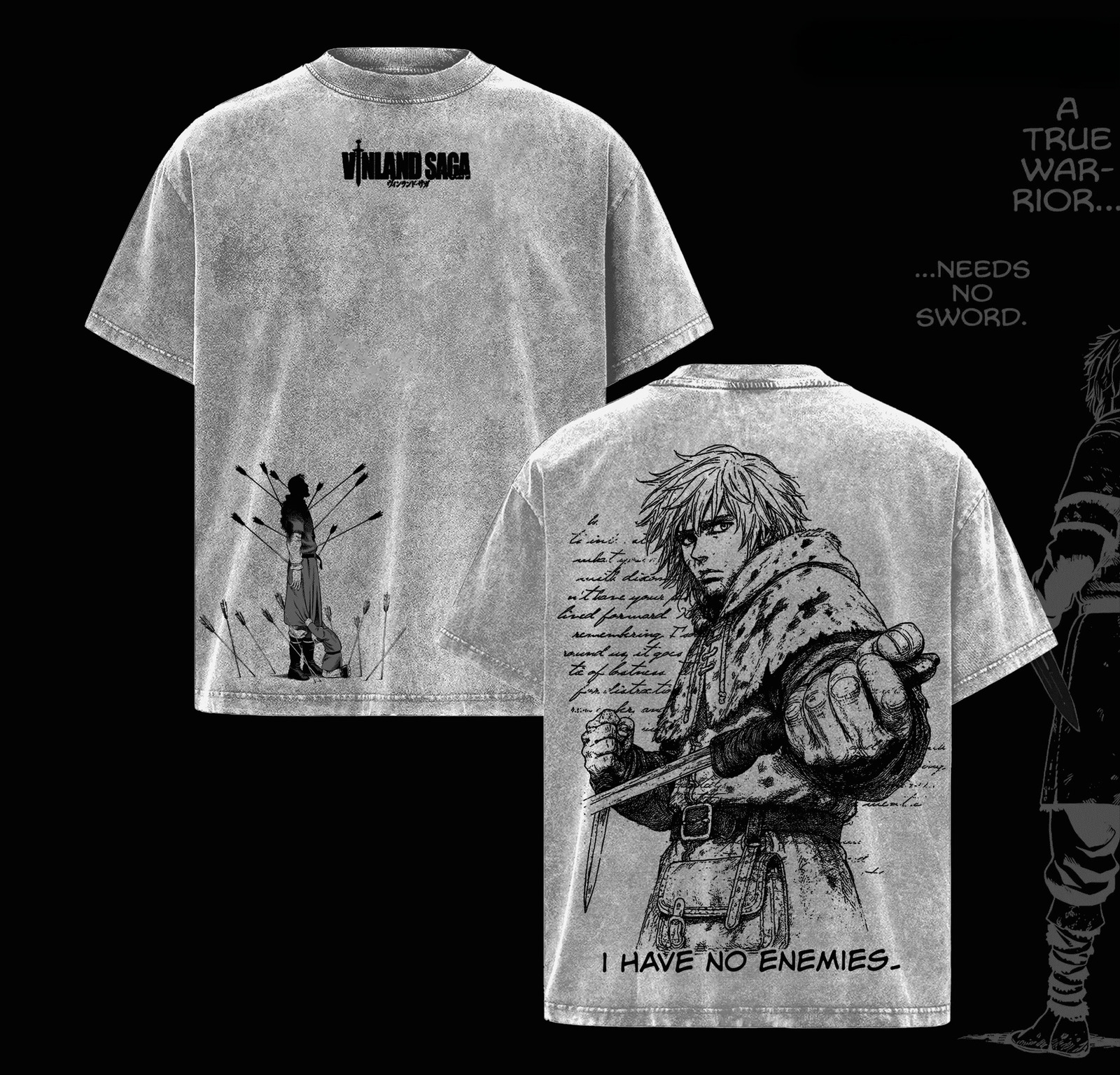 Thorfinn VINLAND SAGA Tshirt Anime Printed Washed Oversized Short Sleeve Cotton Casual Tees Tops Men's Unisex Clothing 260828
