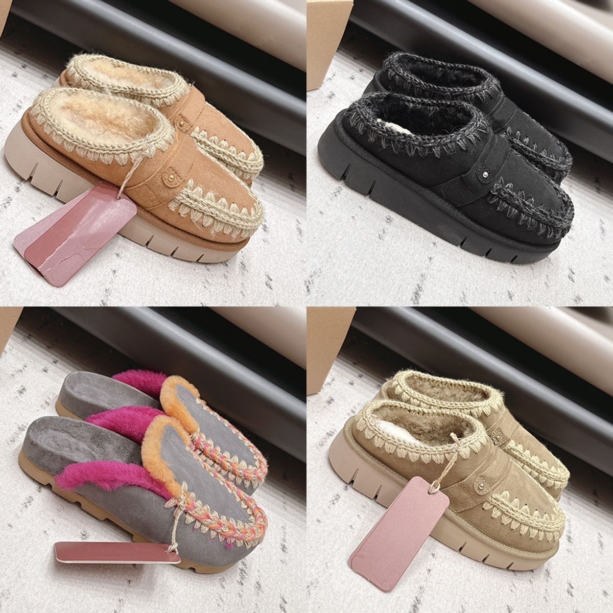 Premium Women Plush Slippers Backless Fleece Loafers Cozy Lined Easy On Shoes Suede Chunky Sole Casual Winter Home Footwear 1185