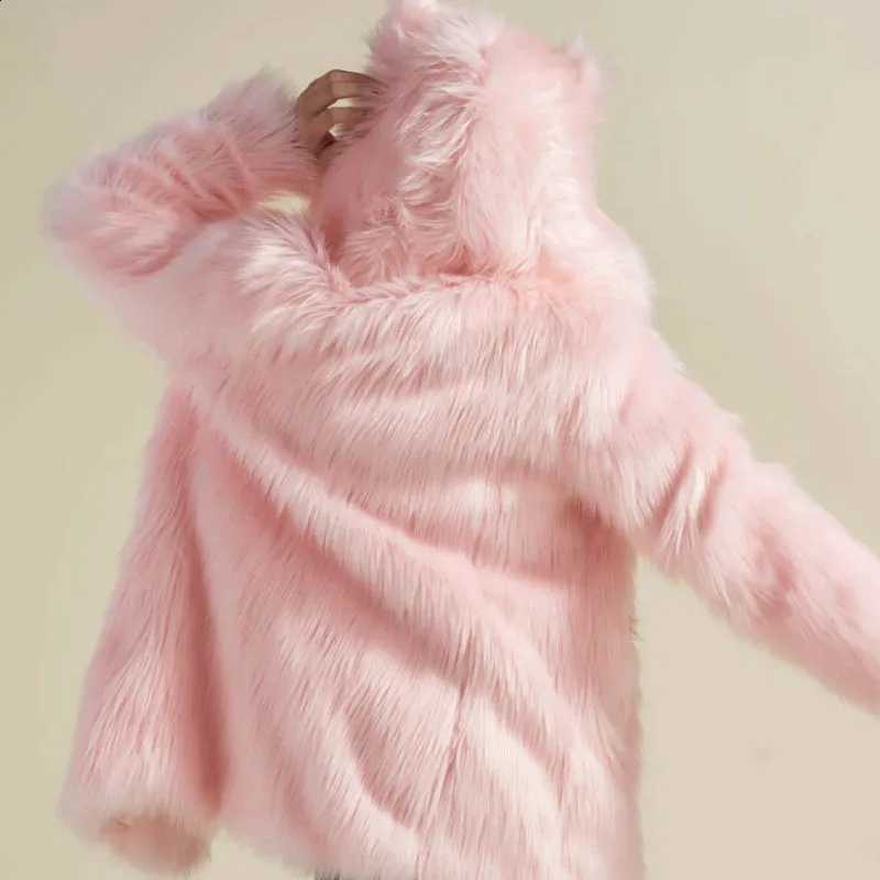 Solid Men Faux Fur Outerwear Hooded Fur Jackets Long Sleeve Coat Loose Winter Pockets Casual 2025 Spliced Slight Strech W260915