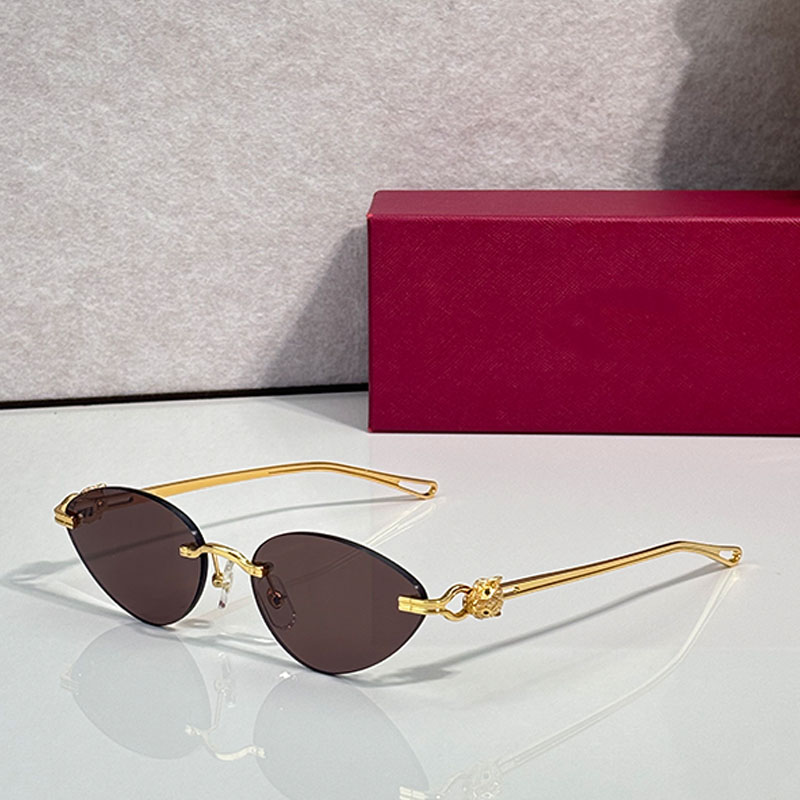 Luxury designer Sunglasses dark brown frameless cat eye glasses metal leopard print mens womens sunglasses CT0649S fashion retro high street style U