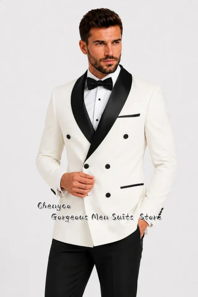 High End Minimalist Men Suits Customized Groom Wedding Party Tuxedos Double Breasted Male Prom Blazers 2 Piece Sets Ropa Hombre 260917