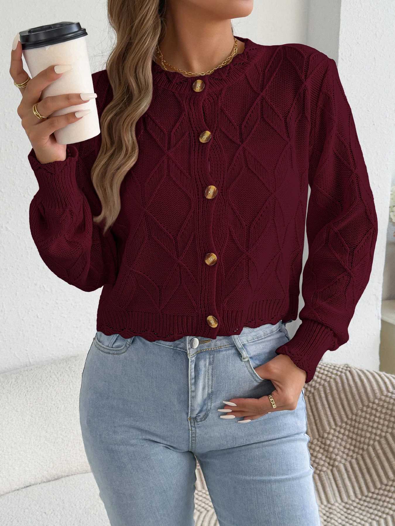 2026 Fashion Women's O-Neck Single Breasted Long Slve Cardigan Coats for Autumn Winter Casual Solid Color Knitting Cropped Top S260917B2GA