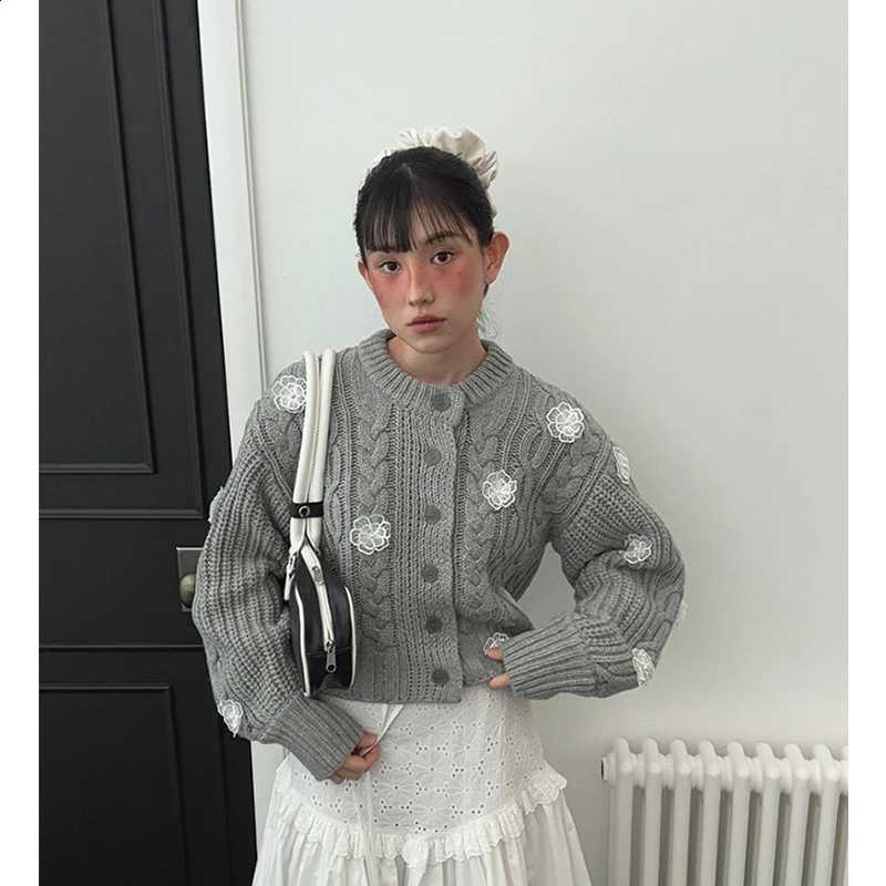 Knitted MEXZT Vintage Floral Cardigan Women Harajuku Cropped Black Sweater Outerwears Winter Korean Knitwears Design Jumpers New J260916