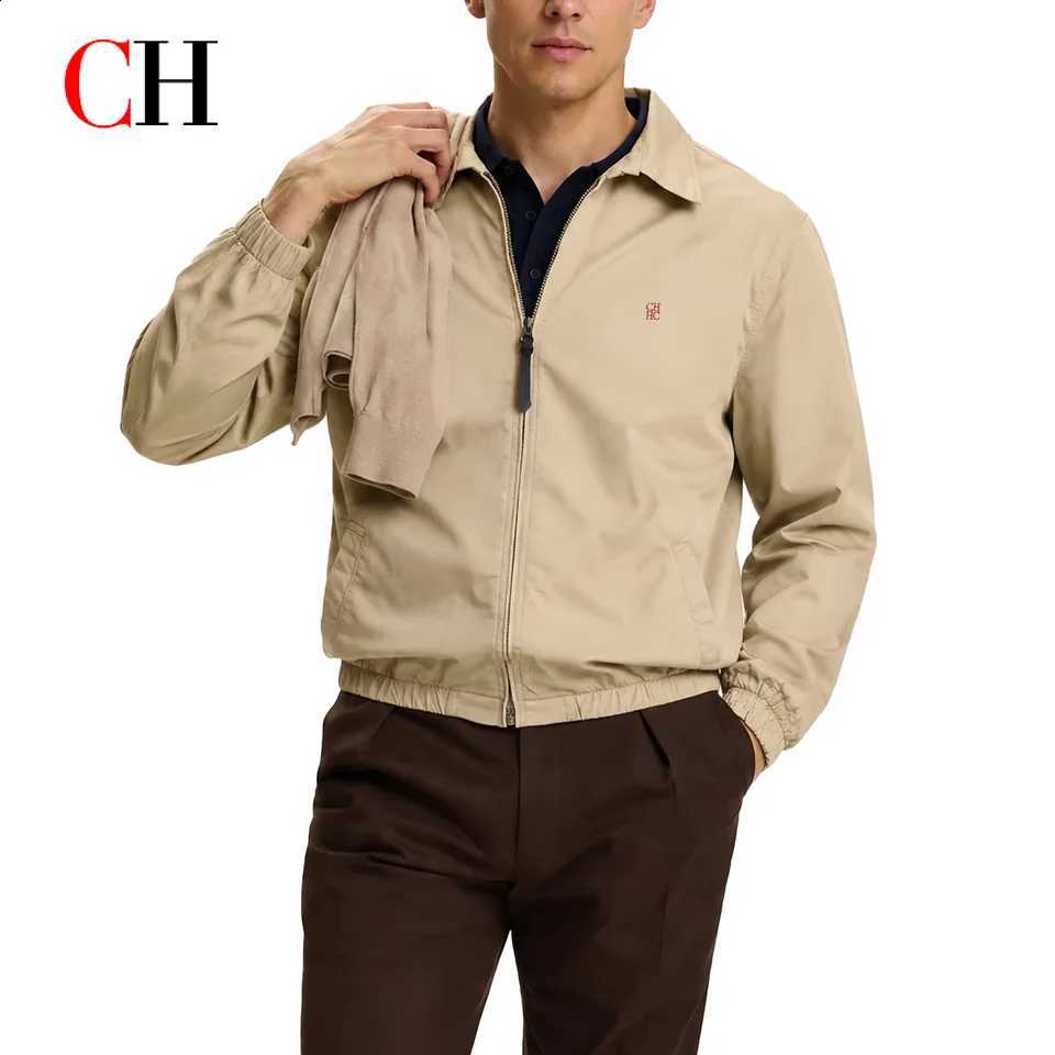 CH Embroidered Premium Harrington Jacket Men Point Collar Full Zip Long Sleeve Windproof Casual Daily Office Tops C260917