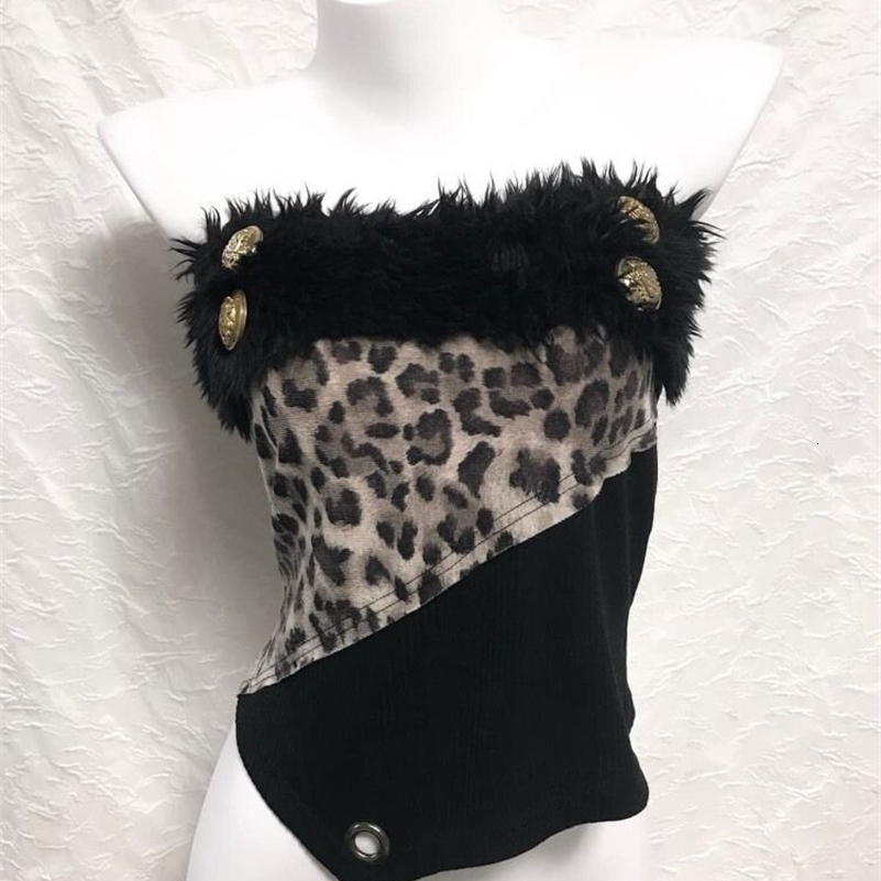 Japanese Sexy Leopard Vest Women Summer Y2K Subculture Hairy Patchwork Tank Slim Fit Streetwear Harajuku Vintage tie Tops 260916