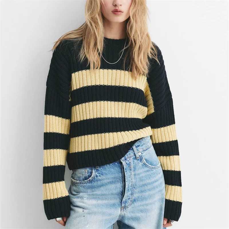 Autumn Winter Women's Loose Casual Stripe Knitwear Round Neck Long Slve Comfortable Versatile Strt Style Korean Fashion S260917V3UF