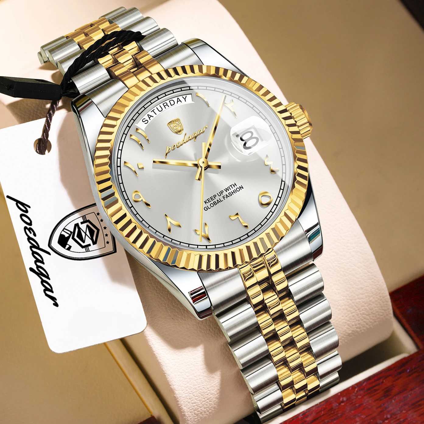 POEDAGAR Luxury Brand Man Clock Waterproof Date Week Fashion Men Watch Stainless Steel Quartz Vintage Casual Men's Watches RelojT260916