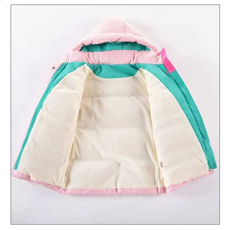 New Winter Lattice Lining 2026 Plush Thick Keep Warm Hooded Parkas For Kids Winter Down Cotton Overcoat 4-12 Years Girls Jacket J260917