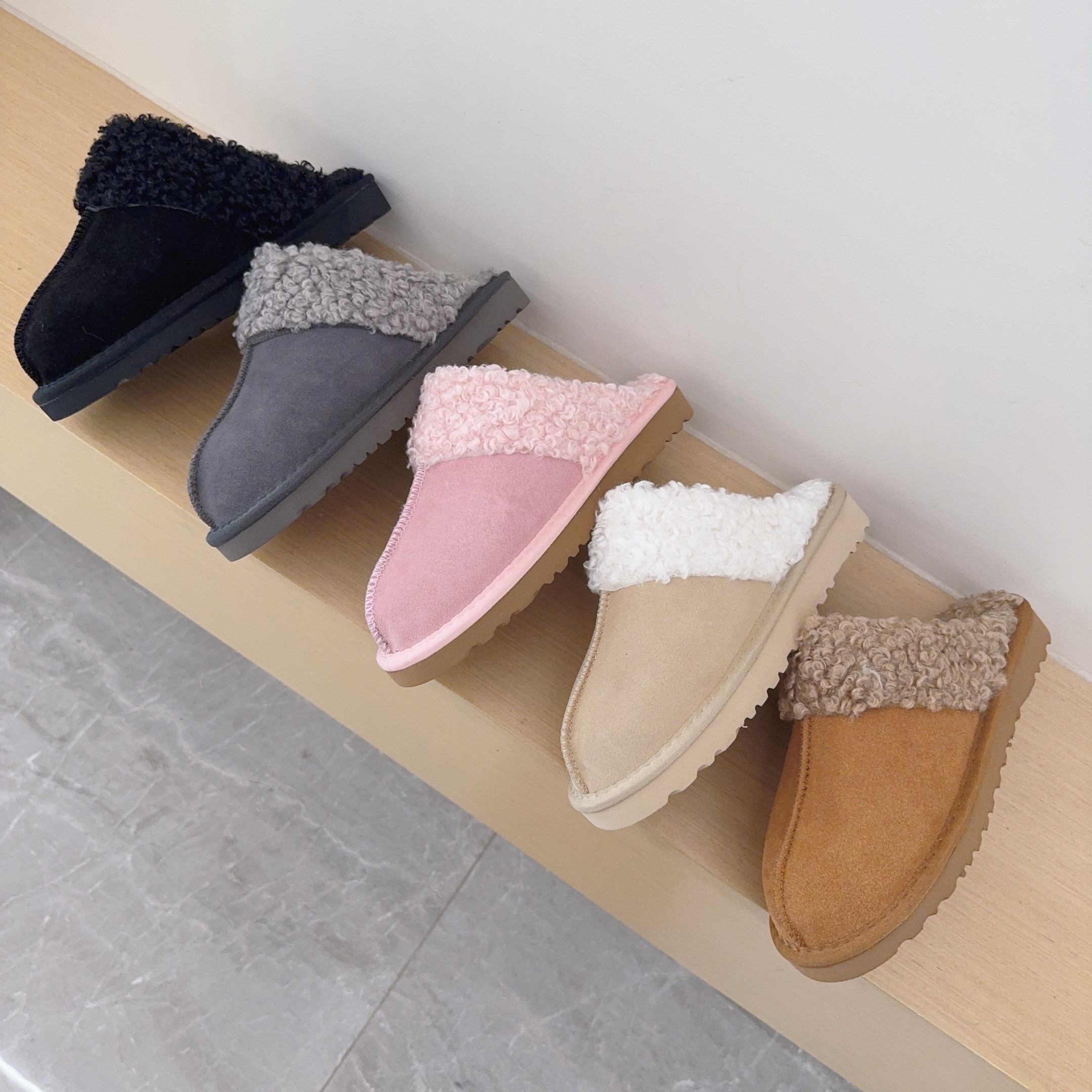 New Women Winter Warm Cotton Slippers Teddy Curly Fur Mule Slippers Slip On Cozy Teddy Plush Collar Slipper Boots Indoor Outdoor Shoes