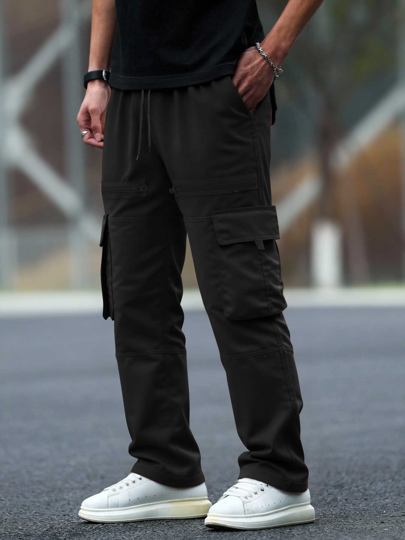 Cargo Pants Men's Woven Twill Fabric Multi-Pocket Design (Including Zipper Pockets) Casual Trousers. Non-StretchT260917