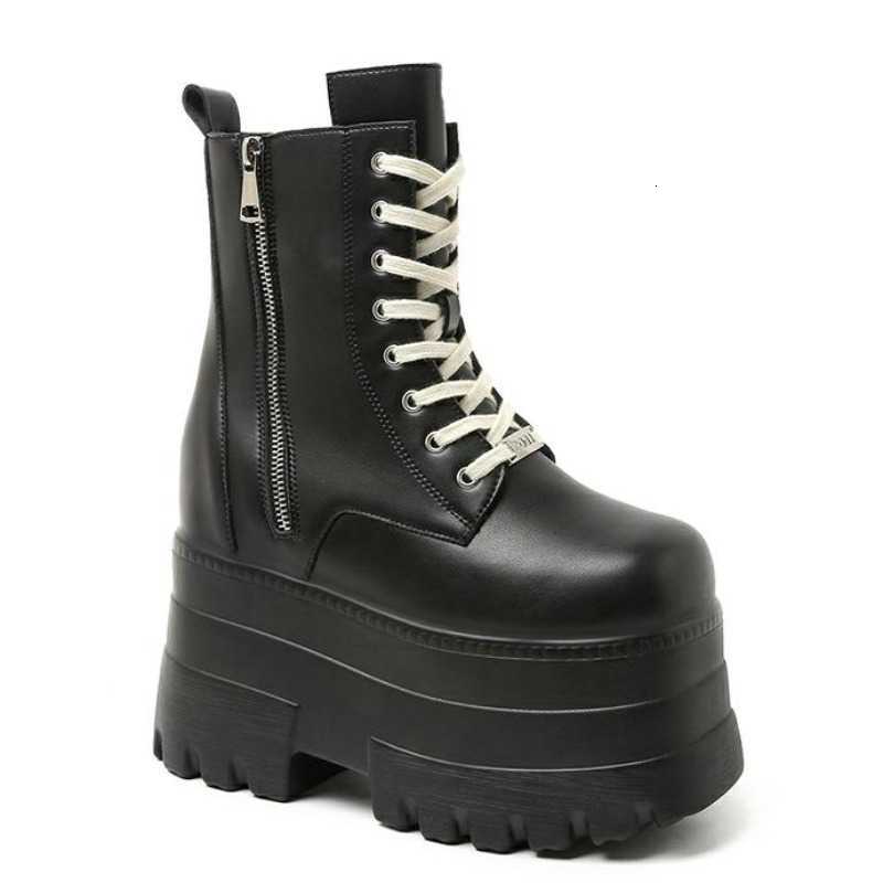 Shoes 14CM New Ankle Booties Punk Natural Boots Women Motorcycle Boots Platform Ladies fashion Botas Winter Autumn Plus Size 43 D260917