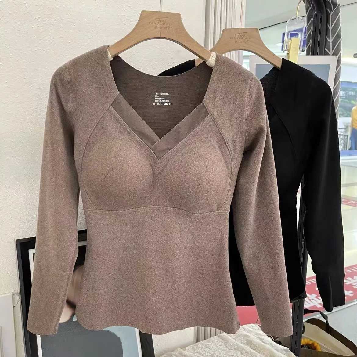 Women's Long-sleeve Thermal Shirt Thermal Giels' Top Underwear Autumn Winter Lady Chest Pads Thickened Fleeced Seamless Everyday H260916
