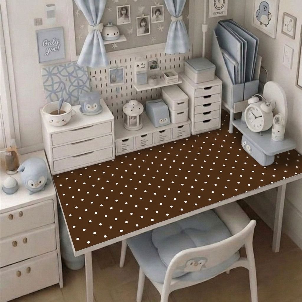 Tapis de bureau à pois roses de style coréen, nappe de dortoir mignonne et simple, résistante à l'huile, imperméable, lavable, tapis de bureau po