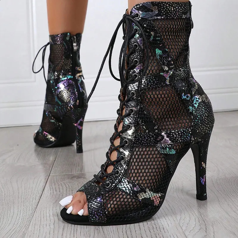Women High Quality Black Heels Trend Peep Toe Boots Stilettos Jazz Dance Lady Shoes Sexy Booties Plus Size 260916