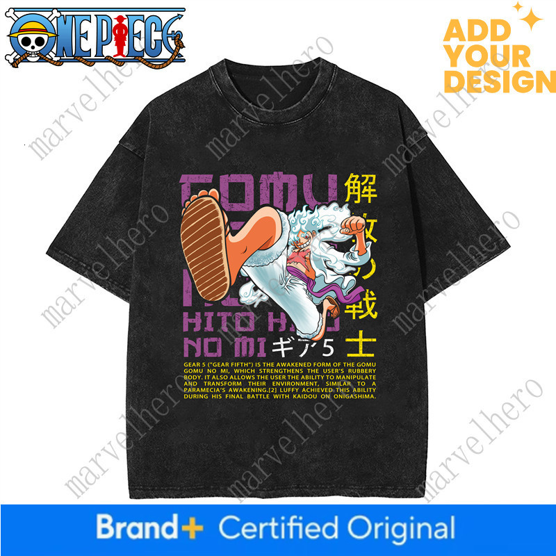 Luffy One Piece Vintage Street Short Sleeve T-Shirt New European and Style 2024 High Old American Washed