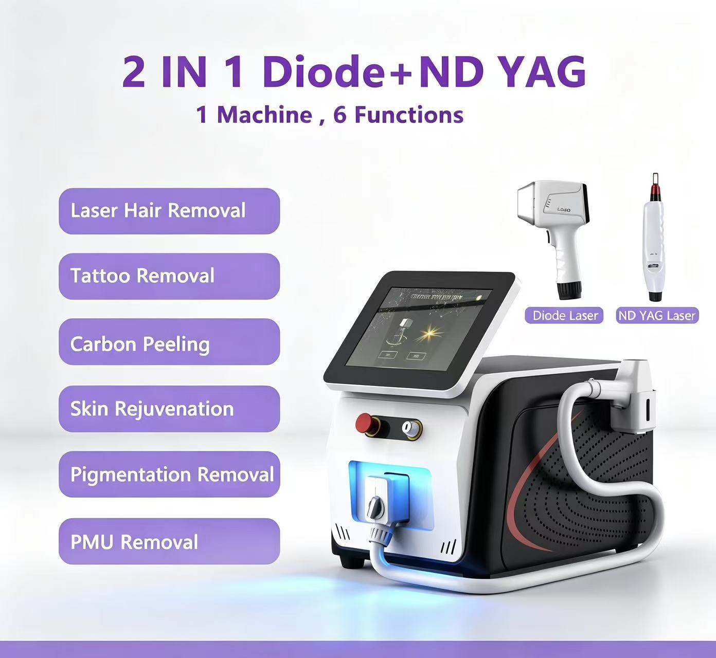 High Power Desktop Diode & Nd:YAG 2-in-1 Hair Removal Tattoo Removal Laser Equipment